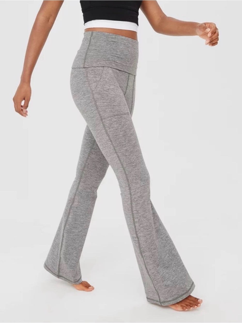 High-Waist Gray Flare Yoga Pants aerie medium